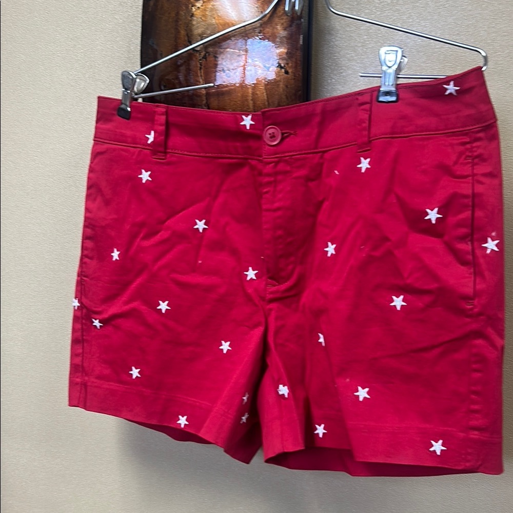 St. John's Bay Red and White Bermuda Shorts with Star Pattern